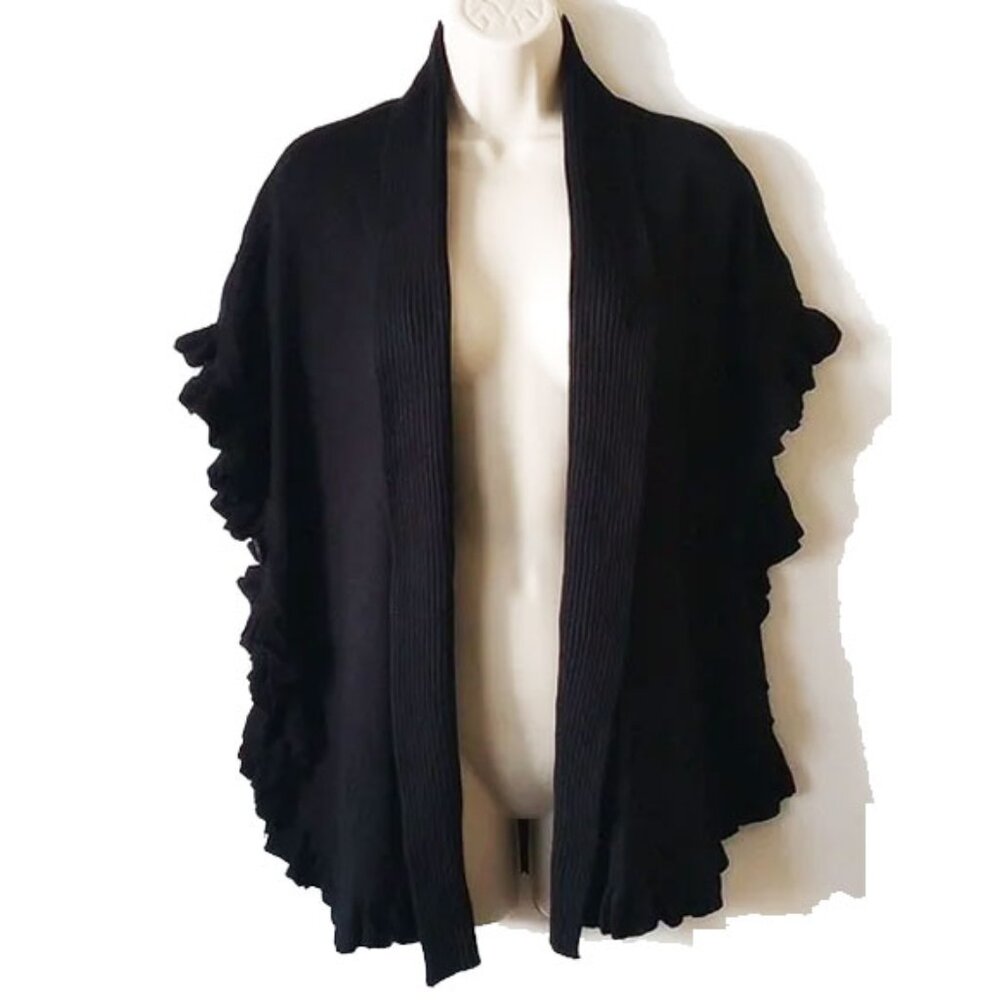 NWOT Joseph A Ruffle Convertible Cardigan Cape Shawl M Rayon Nylon Black